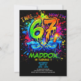 Graffiti Six Seven Birthday Party Trend Invitation Kaart