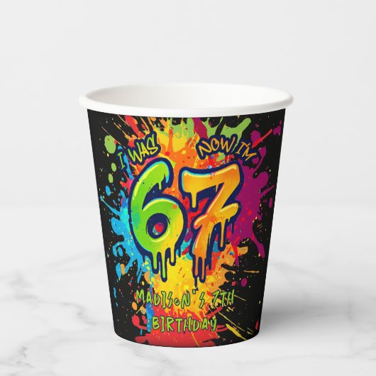  Graffiti Six Seven Kids 7th Birthday Paper Cups Papieren Bekers (Voorkant)