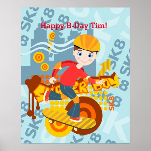 Graffiti skateboard kind verjaardagsfeest poster (Voorkant)