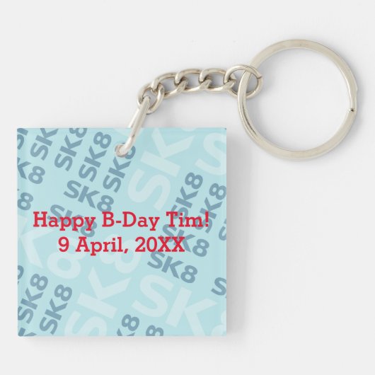 Graffiti skateboard kind verjaardagsfeest sleutelhanger (Achterkant)