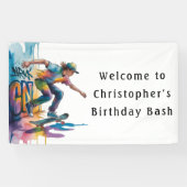 Graffiti Skateboarder Birthday Bash Welcome Sign Spandoek (Horizontaal)