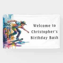 Graffiti-skateboarder-verjaardagsfeest-welkomstbor Spandoek