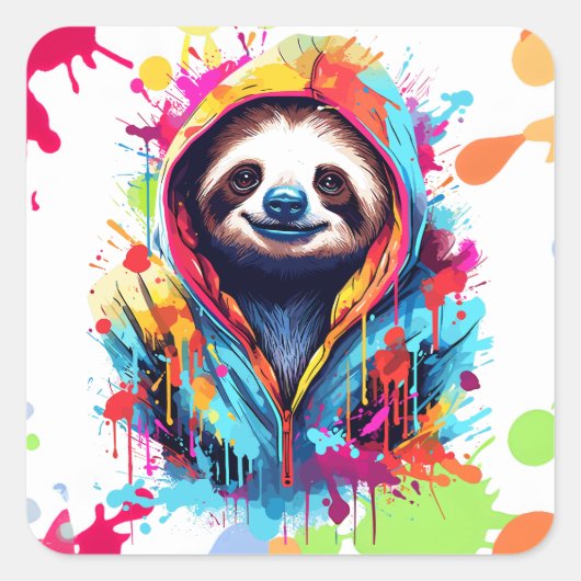 Graffiti Sloth Vierkante Sticker (Voorkant)
