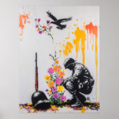 Graffiti Soldaat & Bloemen – Vreedzame Protestkuns Poster (Voorkant)