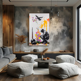 Graffiti Soldier & Flowers – Vreedzame protestkuns Poster