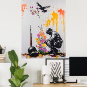 Graffiti Soldier & Flowers – Vreedzame protestkuns Poster (Thuiskantoor)