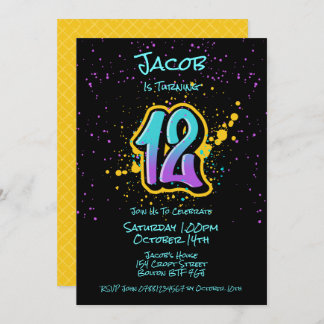 Graffiti Splatter Age Twelve Invitation Kaart