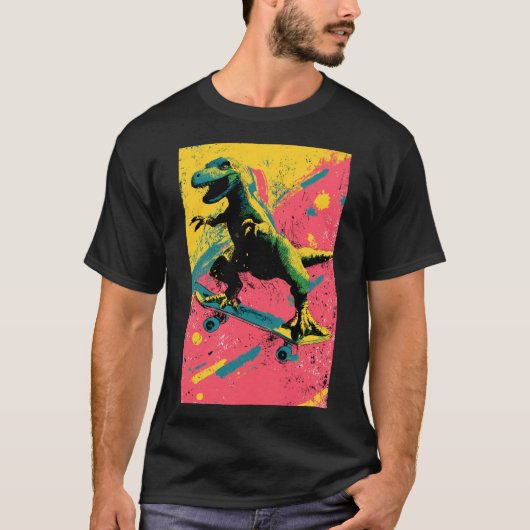 Graffiti Splatter T-Rex Skater T-shirt (Voorkant)