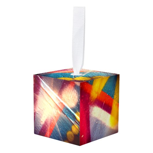 Graffiti Spray Paint Starburst Brights Kubus Ornament (Voorkant hoekig)