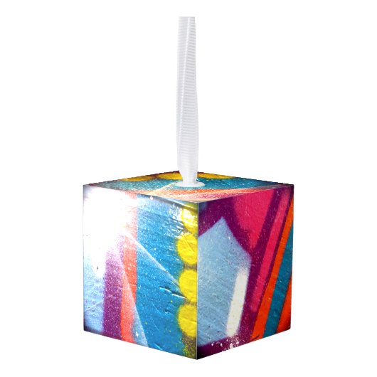 Graffiti Spray Paint Starburst Brights Kubus Ornament (Achter hoekig)