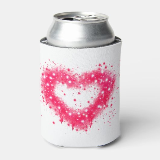Graffiti spray verf roze mousserend hartontwerp blikjeskoeler (Blikje Voorkant)