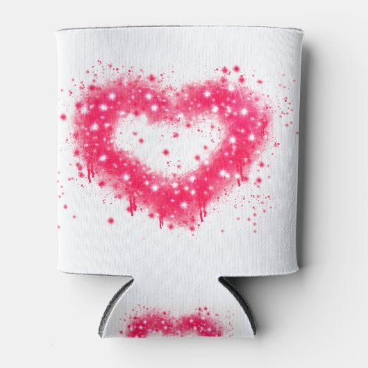 Graffiti spray verf roze mousserend hartontwerp blikjeskoeler (Voorkant)