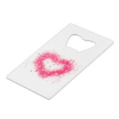 Graffiti spray verf roze mousserend hartontwerp creditkaart flessenopener (Voorkant Gekanteld)