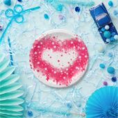 Graffiti spray verf roze mousserend hartontwerp papieren bordje (Feest)