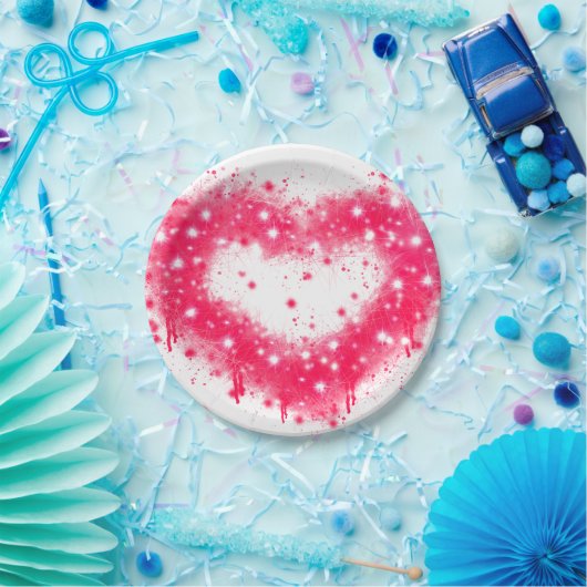 Graffiti spray verf roze mousserend hartontwerp papieren bordje (Feest)