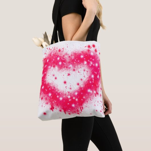 Graffiti spray verf roze mousserend hartontwerp tote bag (Dichtbij)