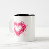 Graffiti spray verf roze mousserend hartontwerp tweekleurige koffiemok (Voorkant links)