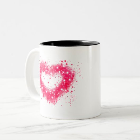 Graffiti spray verf roze mousserend hartontwerp tweekleurige koffiemok (Voorkant links)