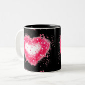 Graffiti spray verf roze mousserend hartontwerp tweekleurige koffiemok (Voorkant links)