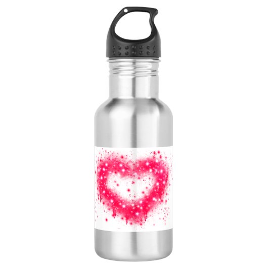 Graffiti spray verf roze mousserend hartontwerp waterfles (Voorkant)