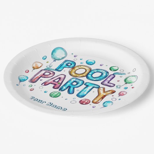 Graffiti Stijl belettering en ballonnen in zwembad Papieren Bordje (Gekanteld)