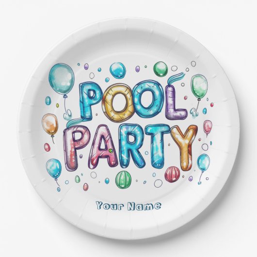 Graffiti Stijl belettering en ballonnen in zwembad Papieren Bordje (Voorkant)