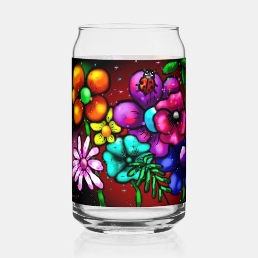 Graffiti-stijl bloemen lieveheersbeestje blikvorm glas (Voorkant)
