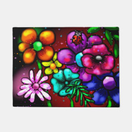 Graffiti-stijl bloemen lieveheersbeestje deurmat