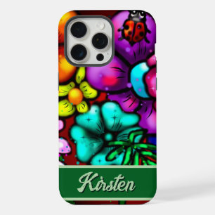 Graffiti stijl bloemen & lieveheersbeestje geperso iPhone 15 pro max case