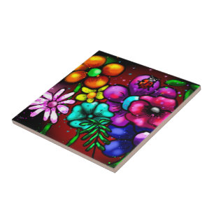 Graffiti-stijl bloemen lieveheersbeestje tegeltje