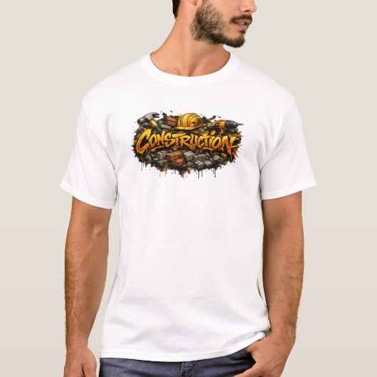 Graffiti-stijl constructie grunge straat kunst t-shirt (Voorkant)