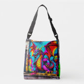 Graffiti-stijl drakenontwerp crossbody tas (Voorkant)