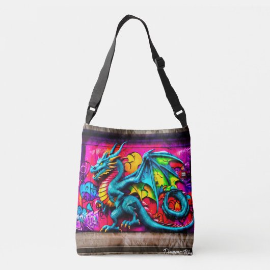 Graffiti-stijl drakenontwerp crossbody tas (Achterkant)