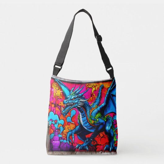 Graffiti-stijl drakenontwerp crossbody tas (Voorkant)
