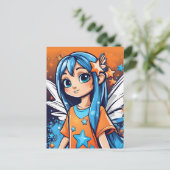 Graffiti stijl fee met blauw haar briefkaart (Staand voorkant)