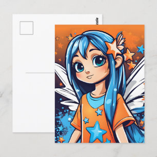 Graffiti stijl fee met blauwe haren briefkaart