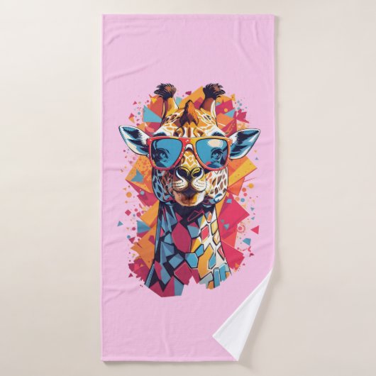 Graffiti stijl Giraffe Portret-58567 Badhanddoek (Badhanddoek)