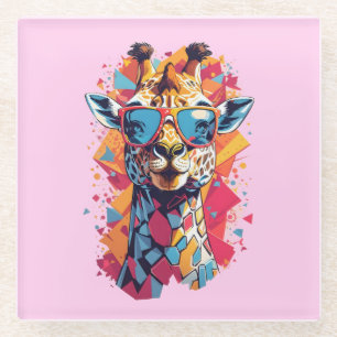 Graffiti Stijl Giraffe Portret-58567 Glazen Onderzetter