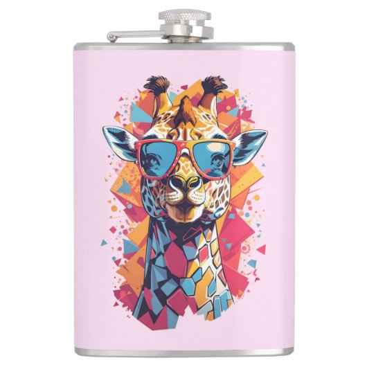 Graffiti stijl Giraffe Portret-58567 Heupfles (Voorkant)
