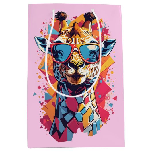 Graffiti Stijl Giraffe Portret-58567 Medium Cadeauzakje (Voorkant)