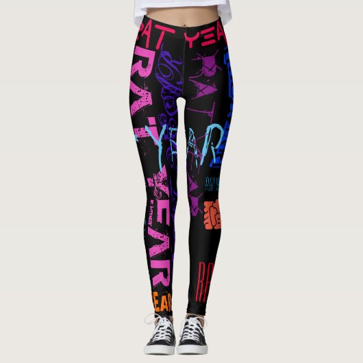 Graffiti-stijl Herhalend Rat Jaar Z Birthday L Leggings (Voorkant)