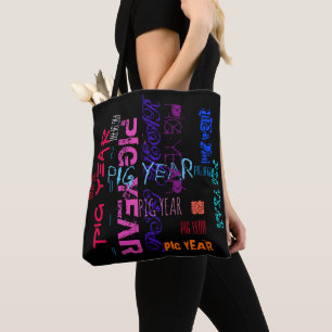 Graffiti-stijl Herhalend varkensjaar 2019 Canvas t Tote Bag