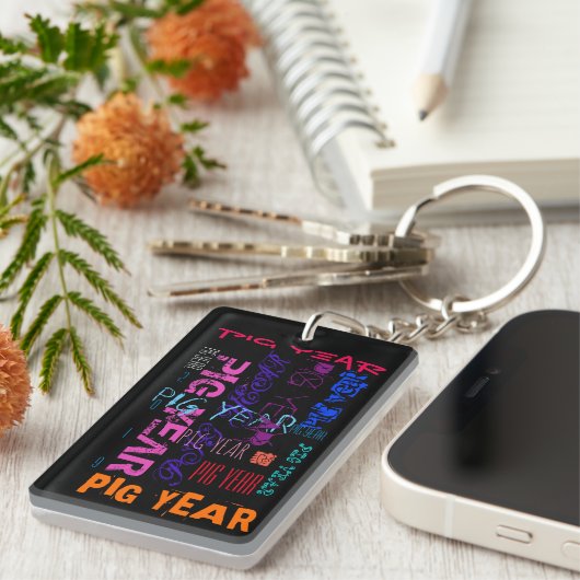 Graffiti-stijl Herhalend varkensjaar 2019 R Sleute Sleutelhanger (Voorkant Rechts)