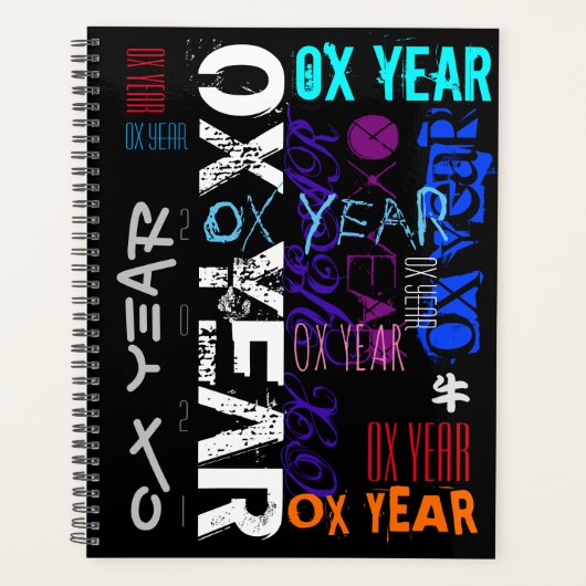 Graffiti stijl Herhalende Ox Jaar 2021 Standaard P Planner (Voorkant)