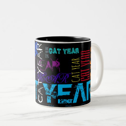 Graffiti-stijl Herhaling Kat Water Jaar Birthday M Tweekleurige Koffiemok (Voorkant rechts)