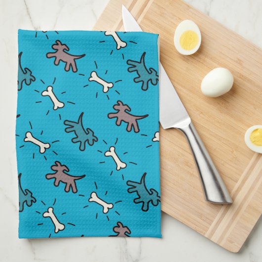 Graffiti-stijl Honden en Botten Blue Dog Towel 5 Theedoek (Quarter Fold)