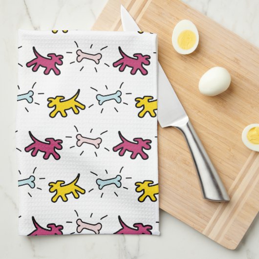 Graffiti-stijl Honden en Botten Witte handdoek 6 (Quarter Fold)