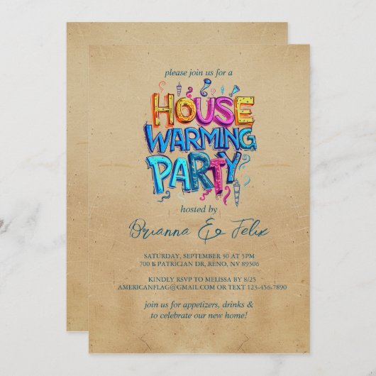 Graffiti Stijl Huis beige Warming Party Kaart (Voorkant / Achterkant)