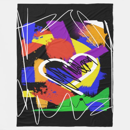 Graffiti stijl kleurrijk rommelig hart fleece deken (Voorkant)