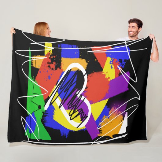 Graffiti stijl kleurrijk rommelig hart fleece deken (In situ)